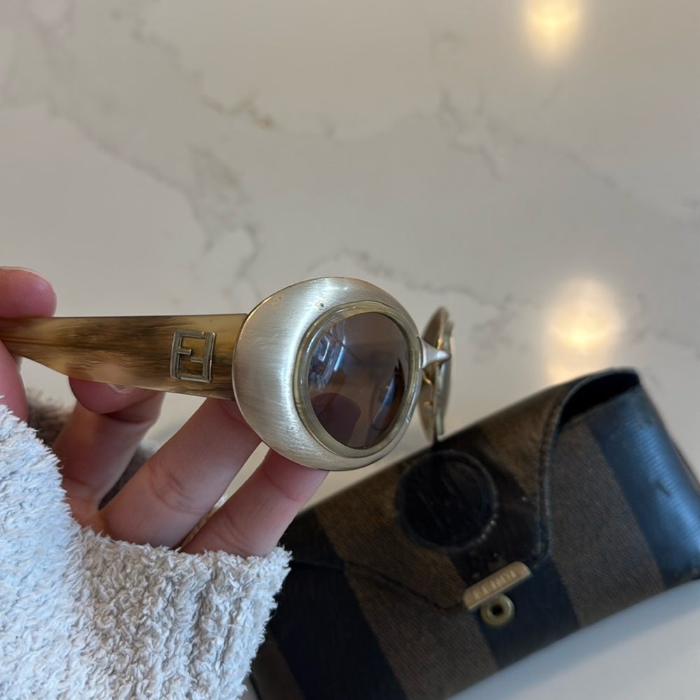 Fendi Gold-Tone Round Sunglasses with Brown Lenses